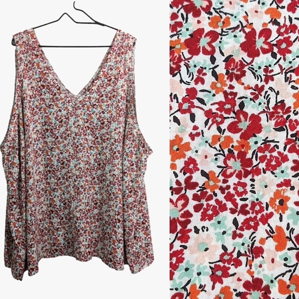 NWT Torrid Floral Challis Stitch Detail Thank Top V-Neck Sleeveless Flowy Fit 6X